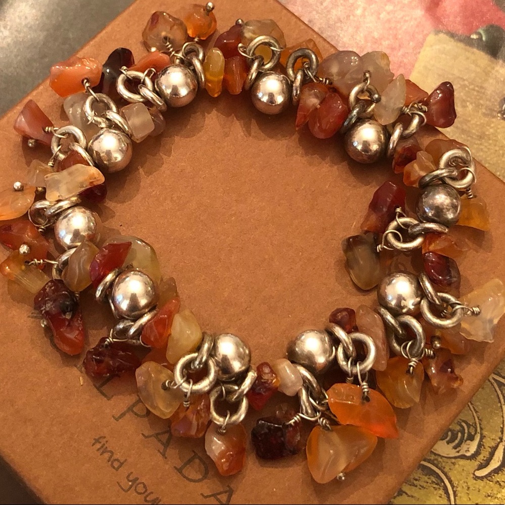 Rare Vintage Silpada Cha-Cha Sterling Silver Carnelian Stretch Bracelet B0989